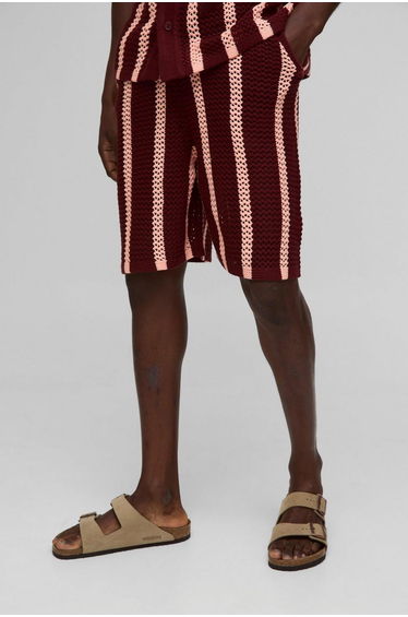 Relaxed Fit Longline Open Stitch Stripe Knitted Shorts