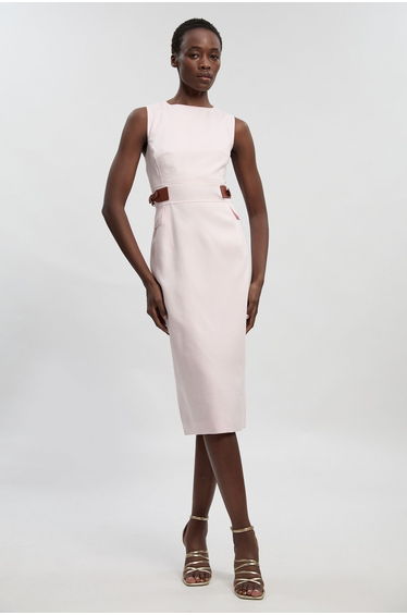 Petite Tailored Linen Tab Waist Pencil Midi Dress