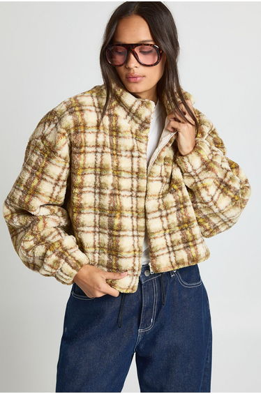 Check Teddy Zip Bomber Jacket