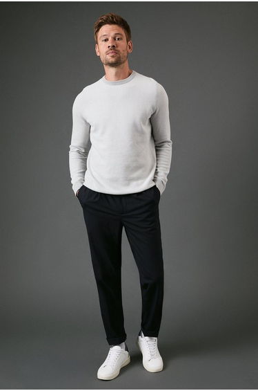 Light Grey Textured Crew Neck Jumper