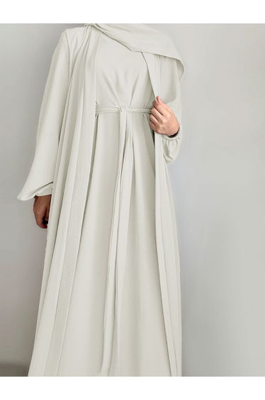 Women Solid Long Sleeve Front Open Abaya with Inner Dress