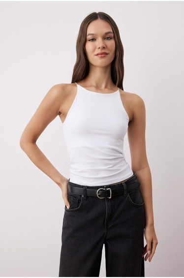 Black-White 2-Pack Short-Strapped Flexible Knitted Undershirt