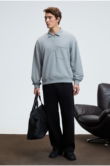 GRIMELANGE AUGUST Men's 100% Cotton Half-Zip Collar Pocket Decorative Label Grimelange Sweatshirt
