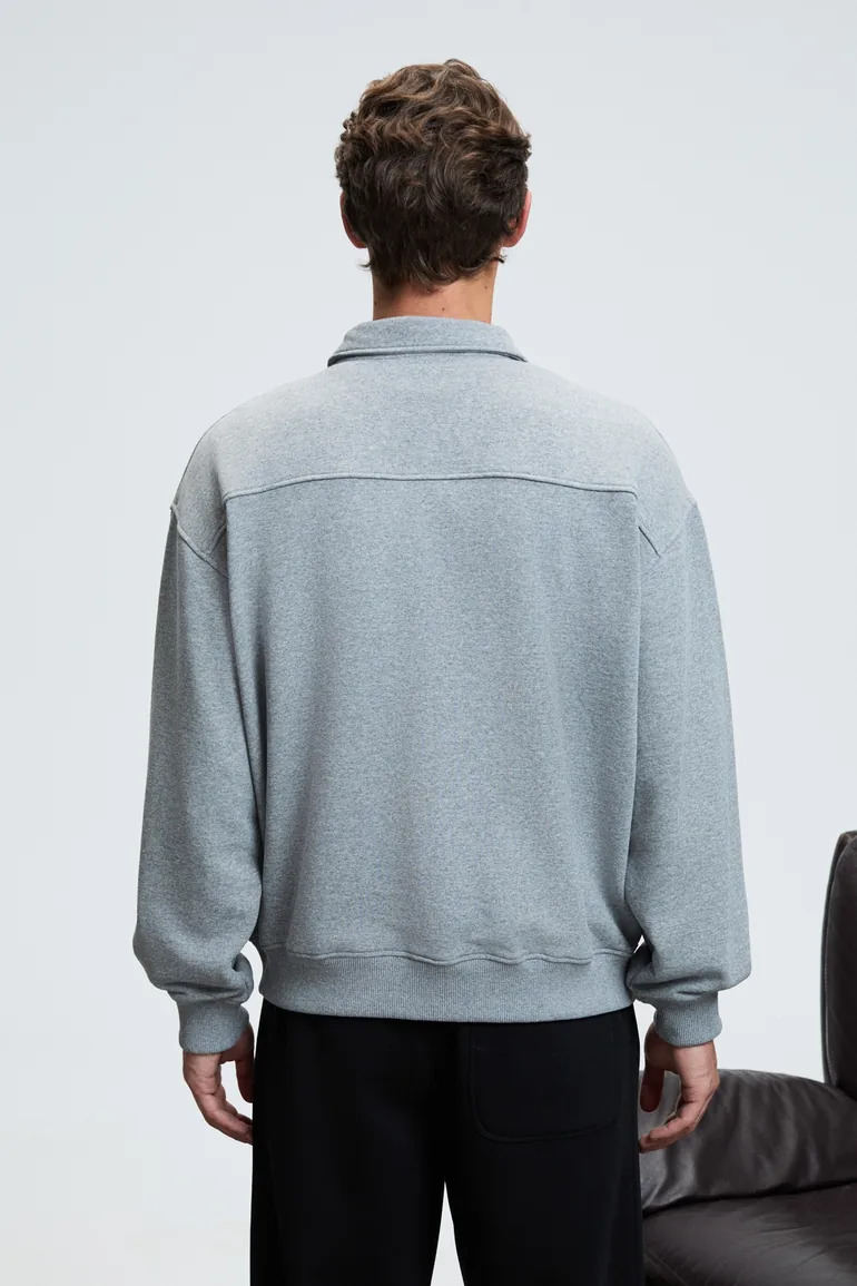 GRIMELANGE AUGUST Men's 100% Cotton Half-Zip Collar Pocket Decorative Label Grimelange Sweatshirt - 4
