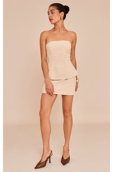 Petite Natural Premium Linen Look A Line Mini Skirt