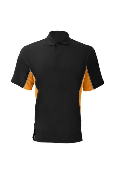 Gamegear® Mens Track Pique Short Sleeve Polo Shirt Top - Black/Orange/White