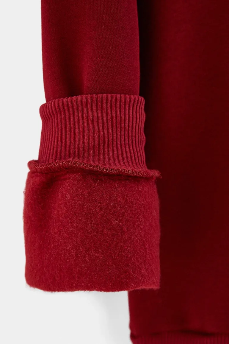 Burgundy Girls'/Boys' Thick/Fleece-Lined Plain/Basic Crew Neck Knitted Sweatshirt - 5