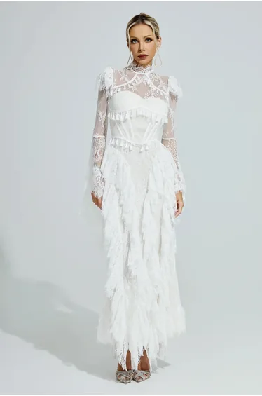 Ricoeur White Floral Lace Maxi Dress