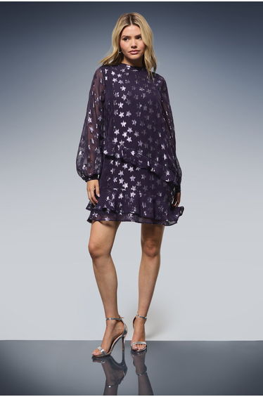 DP Luxe Star Jacquard Ruffle Shift Mini Dress