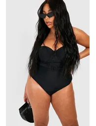 Plus Belted Underwired Tummy Control Swimsuit - black - 1