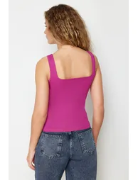 Fuchsia Square Neck Strappy Fitted/Situated Knitted Undershirt - 5