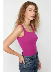 Fuchsia Square Neck Strappy Fitted/Situated Knitted Undershirt - 2