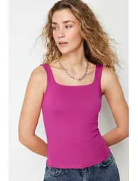 Fuchsia Square Neck Strappy Fitted/Situated Knitted Undershirt - 1