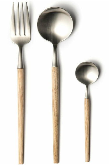 Emako Stainless Steel and Ash Wood 16-Piece Cutlery Set