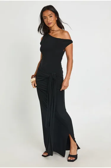 Petite Slinky Twist Detail Maxi Dress - black