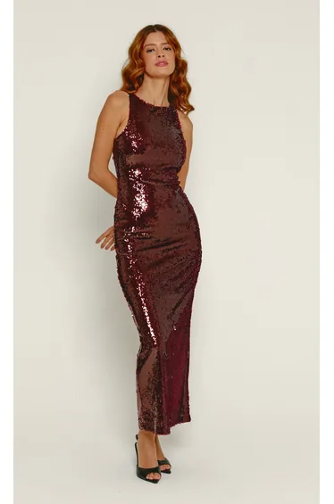Wine Sequin Racerback Maxi Dress