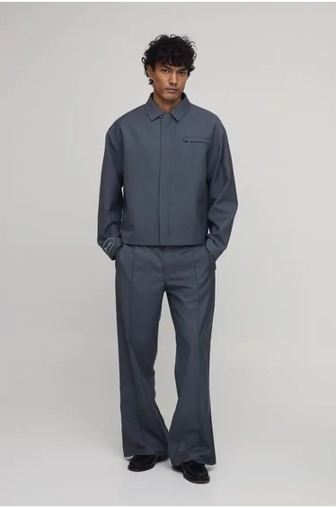 Flared Pintuck Smart Tailored Trousers - charcoal