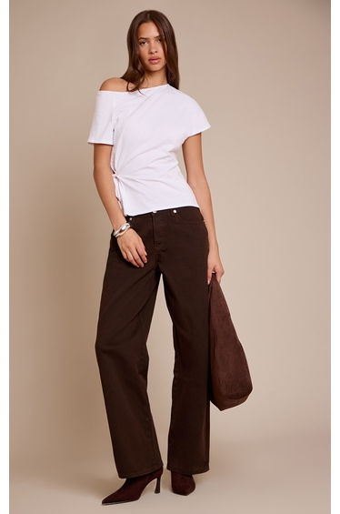 White Cotton Tie Waist Detail T Shirt