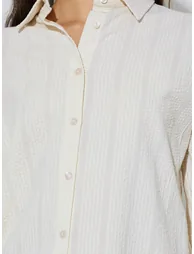Pale Yellow Textured Cotton Oversized Shirt - 2