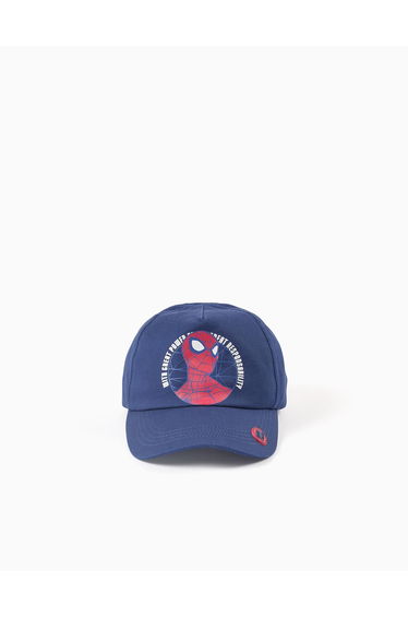 Cotton Twill Cap With Spider-Man Print For Babies And Boys, Dark Blue