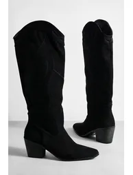 Casual Knee High Western Cowboy Boots - black - 2