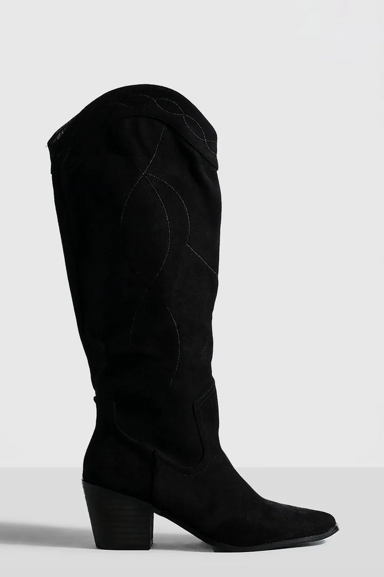 Casual Knee High Western Cowboy Boots - black - 1