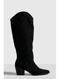 Casual Knee High Western Cowboy Boots - black - 1