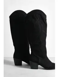Casual Knee High Western Cowboy Boots - black - 3