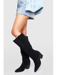 Casual Knee High Western Cowboy Boots - black