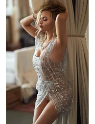 Sedaya Glitter Mesh Mini Dress - Silver - 7