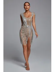 Sedaya Glitter Mesh Mini Dress - Silver - 3