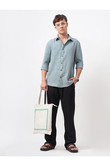 Textured Spread Collar Slim Fit Shirt
