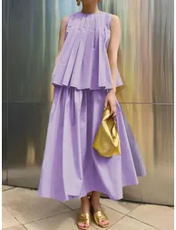 بلوزة ووزي قطن بنفسجي بكسرات بلا أكمام