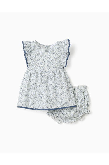 Cotton Dress + Bloomers With Floral Motif You&Me For Newborn Girls, White