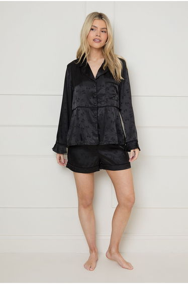 Jacquard Bow Detail Satin Pyjama Short Set