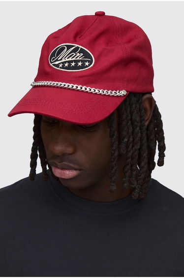 Man Embroidered Cap With Chain - red