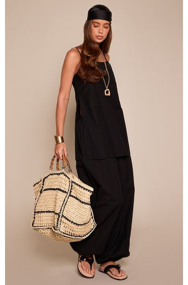 Black Linen Strappy Cami Top