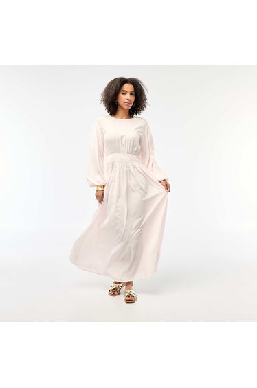 Balloon Sleeve Satin Maxi Dress PINK