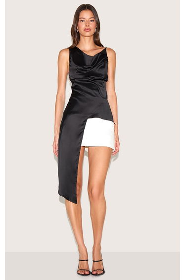 Black Asymmetric Satin Top