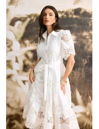 Ella Short Sleeve Embroidered Lace Midi Dress - 2