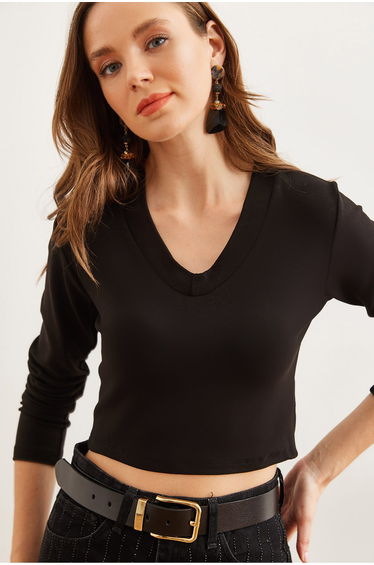 Women's Black V Neck Soft Touch Flexible Top