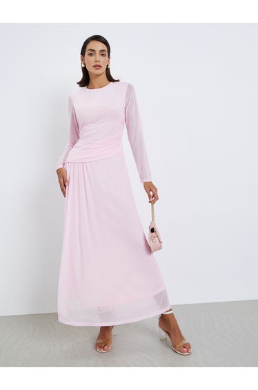 Women Long Sleeves Gathered Maxi Dress