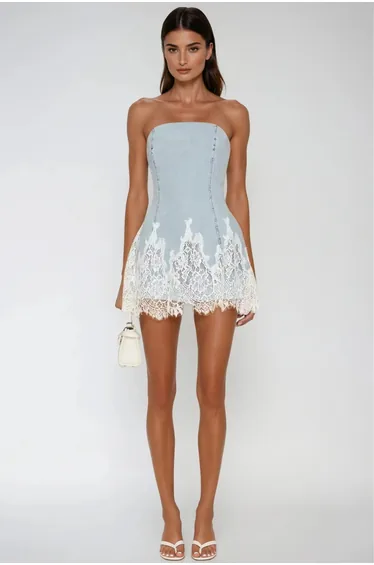 Dorris Strapless Lace Deconstruct Mini Dress