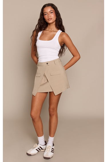 Sage Green Woven Wrap Front Detail Mini Skirt
