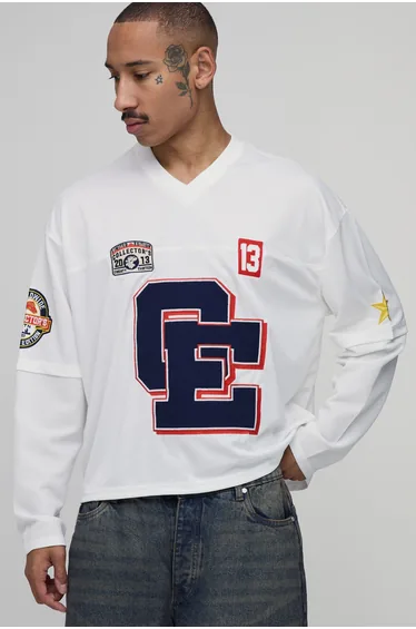 تيشيرت بوهو مان أبيض بأكمام طويلة