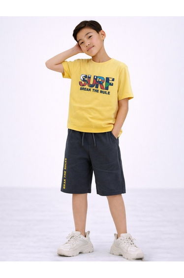 Boys Surf Text Graphic T-Shirt and Bermuda Shorts Set