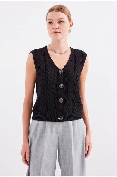 BDART Textured V-Neck Crop Waistcoat with Button Closure
