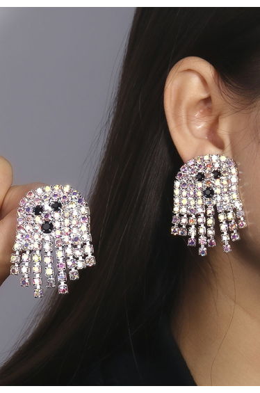 Colorful Rhinestone Ghost Earrings in Silver