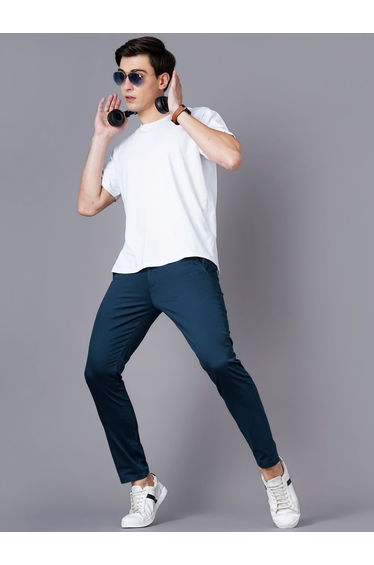 Men Black Sim Fit Flat-Front Chinos