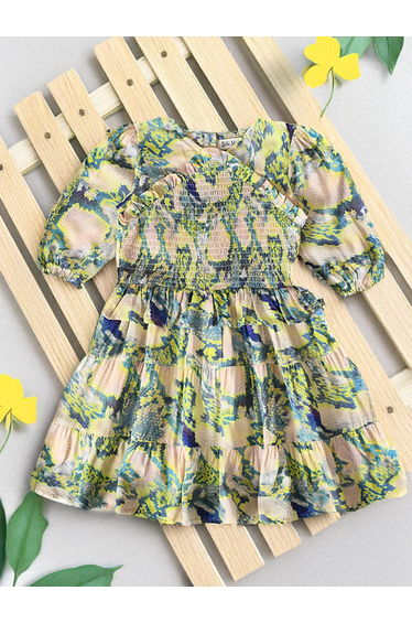 Floral Print Puff Sleeve Knee-Length Dress